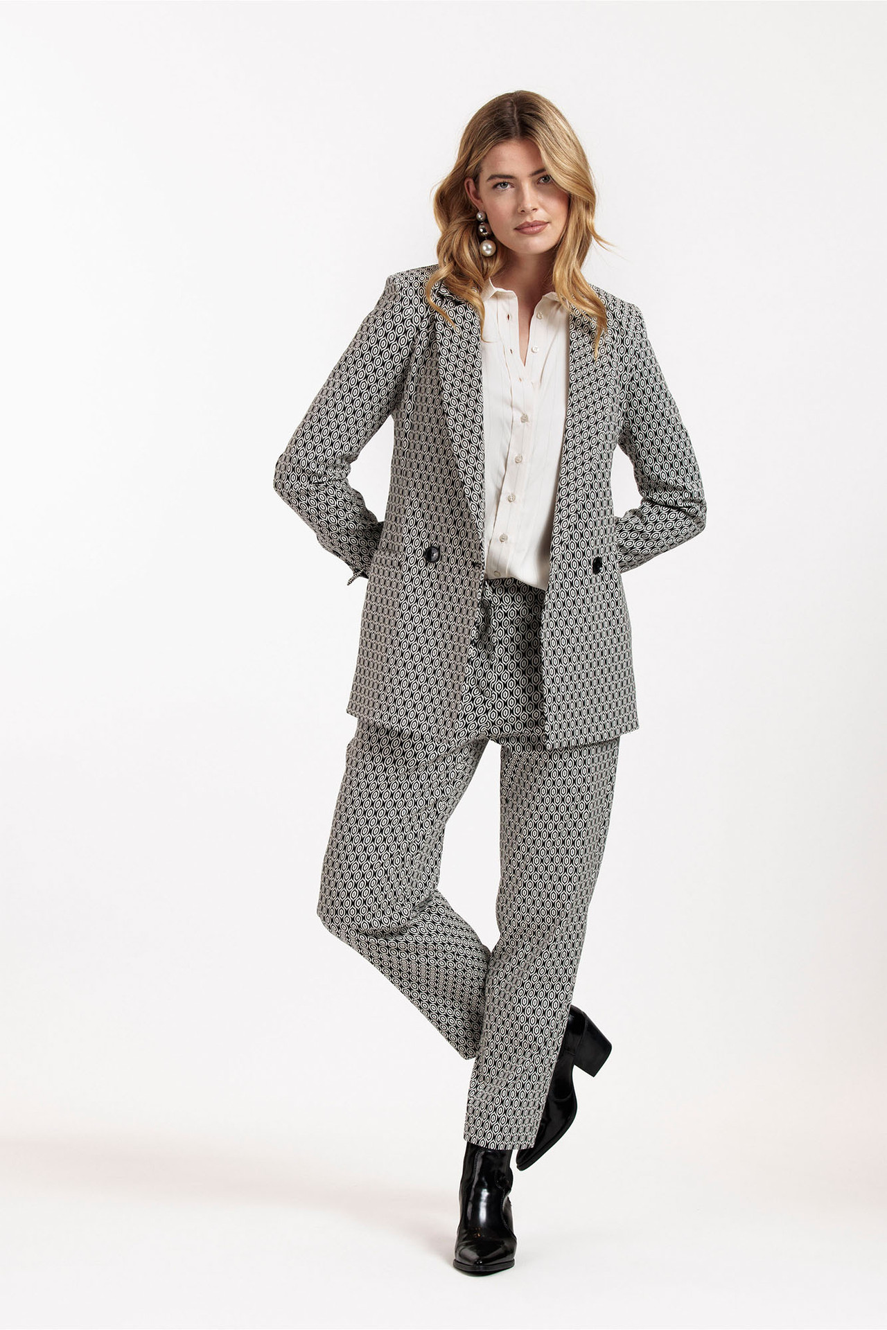 Studio Anneloes Mira Ornmt Jacquard Trousers Black/Offwhite