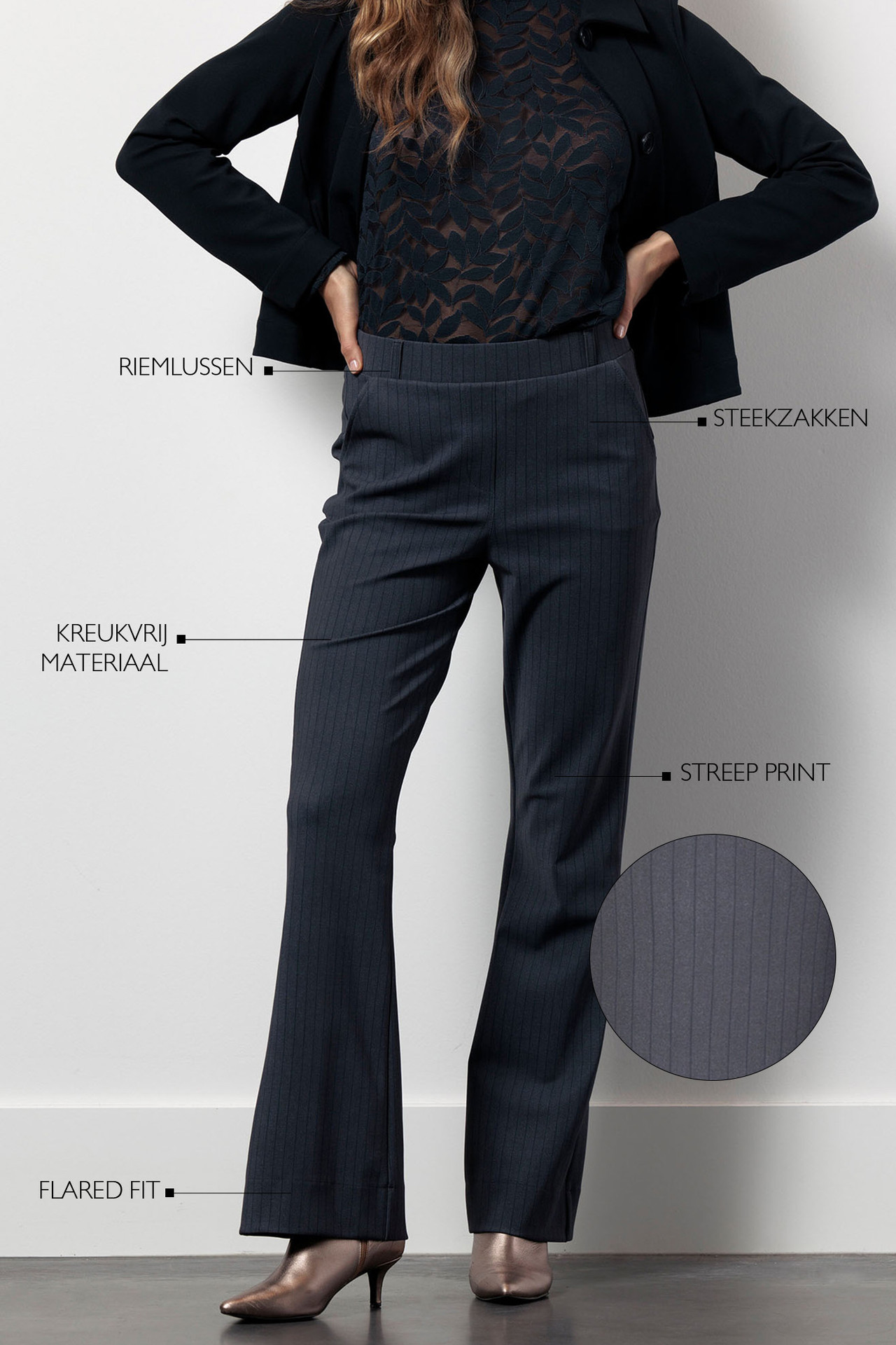 Studio Anneloes Flair Bnd Pinstripe Trousers Antraciet/Dark Blue