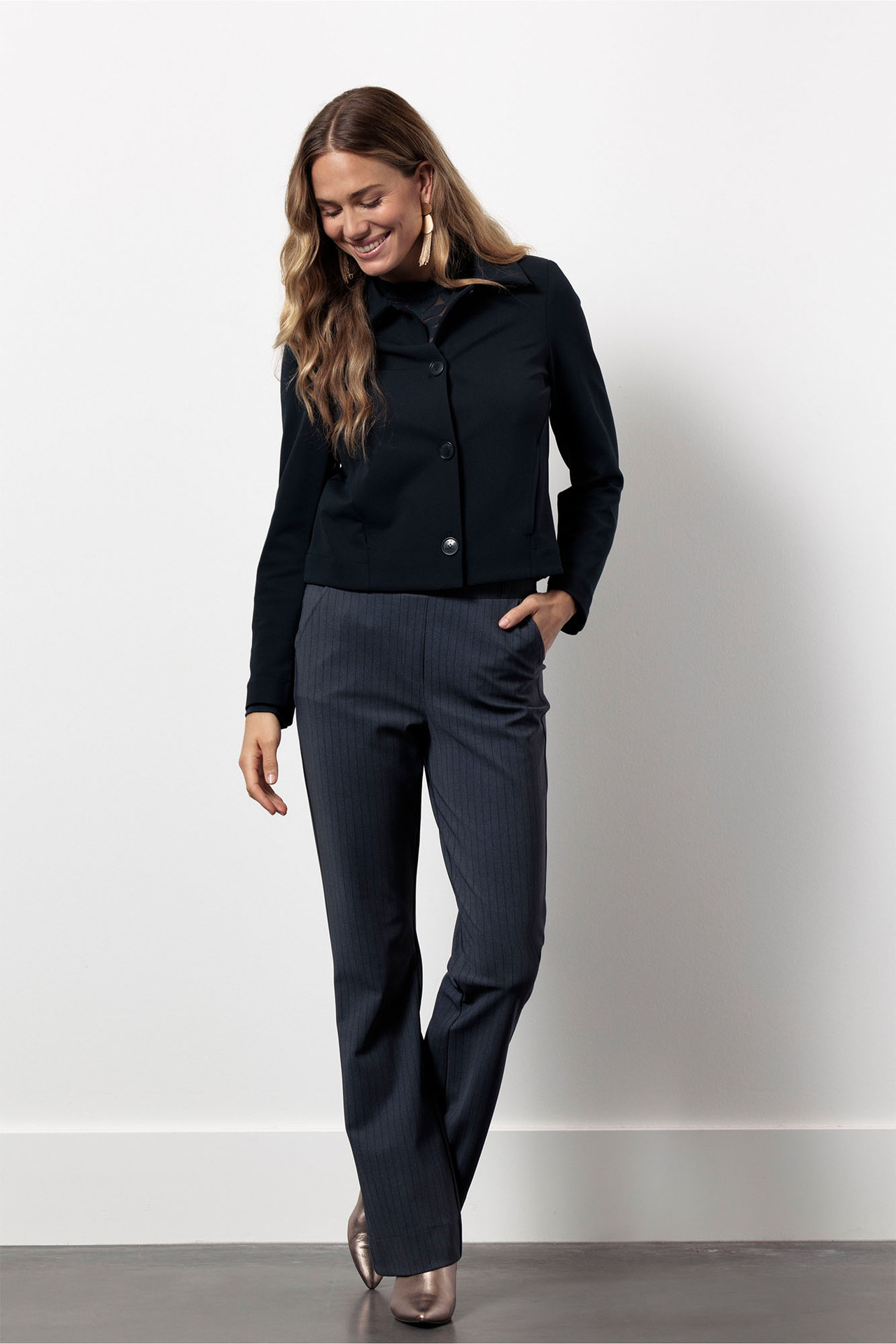 Studio Anneloes Flair Bnd Pinstripe Trousers Antraciet/Dark Blue