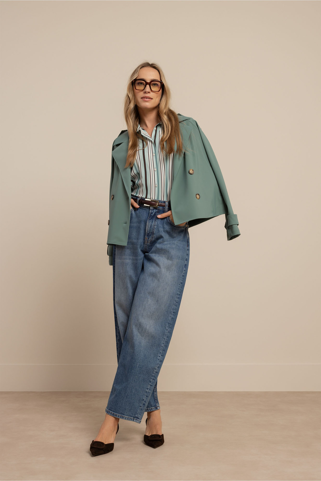 Studio Anneloes Cato Bonded Trenchcoat Dark Sage Green