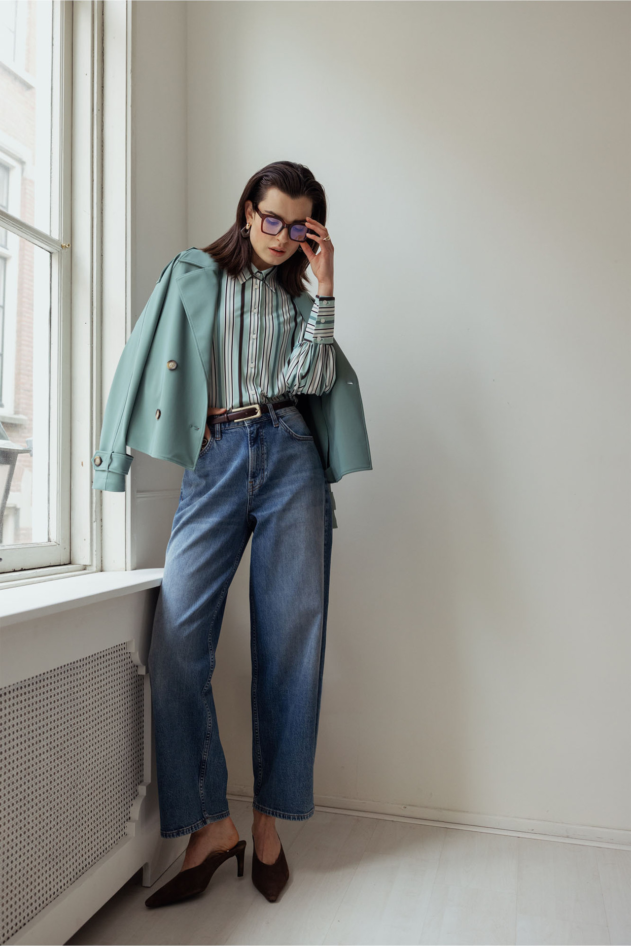 Studio Anneloes Cato Bonded Trenchcoat Dark Sage Green
