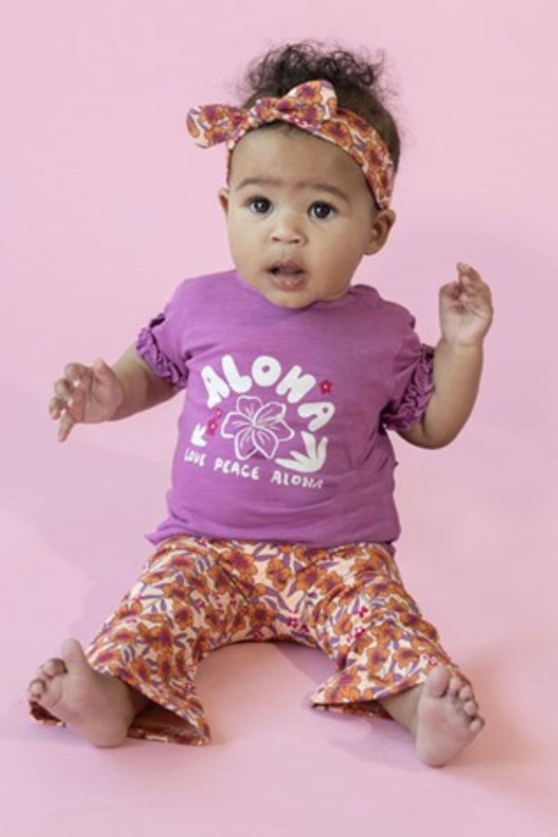 Feetje Flare Broek AOP Love Peace Aloha Perzik