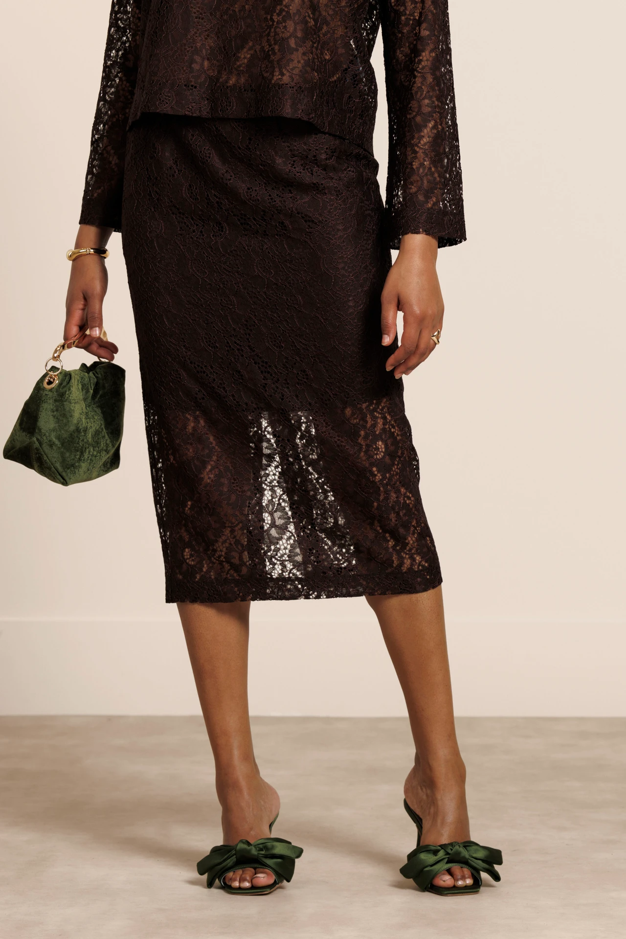 Studio Anneloes Alissa Lace Skirt Espresso