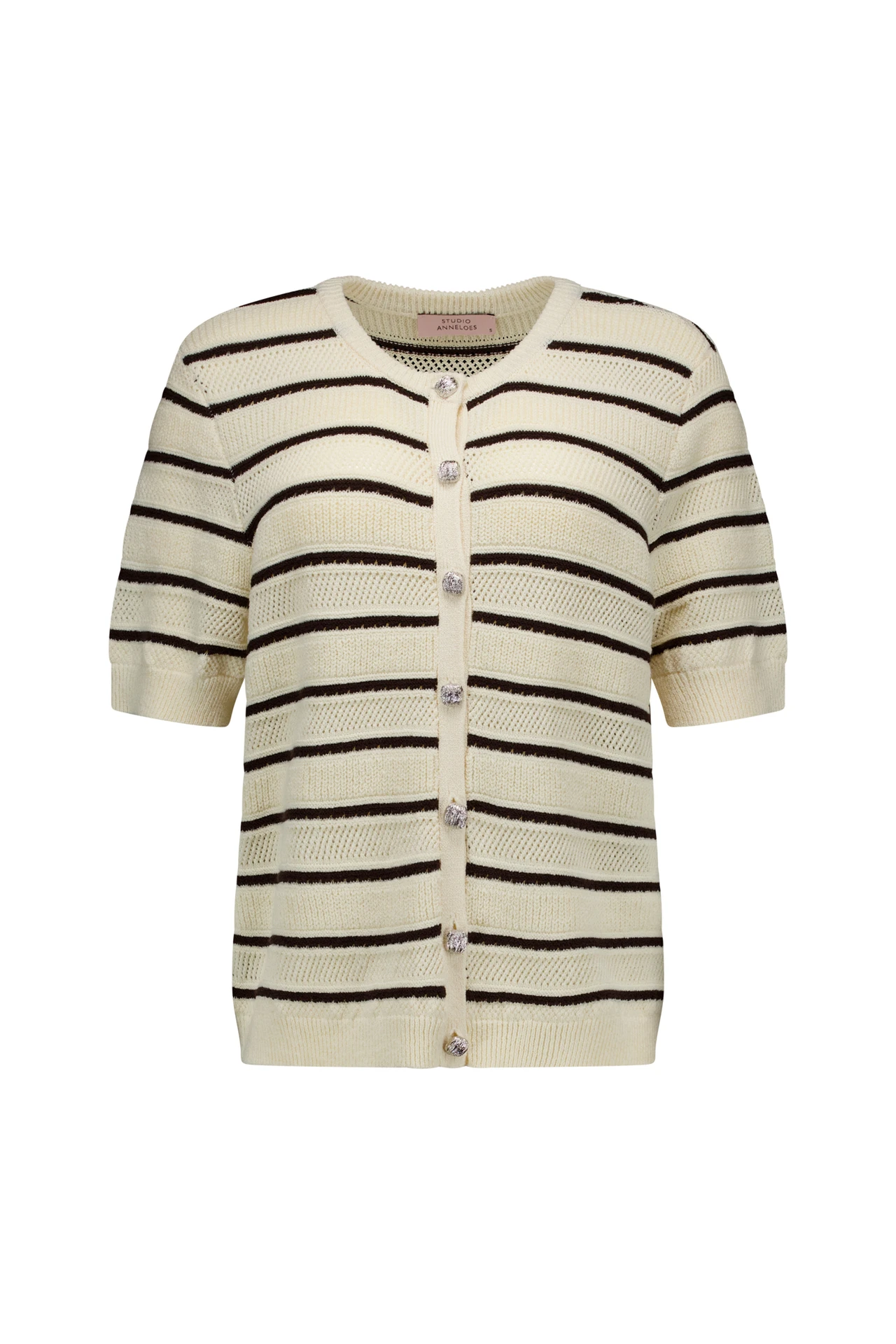 Studio Anneloes Yara Stripe Cardigan Ecru/Espresso