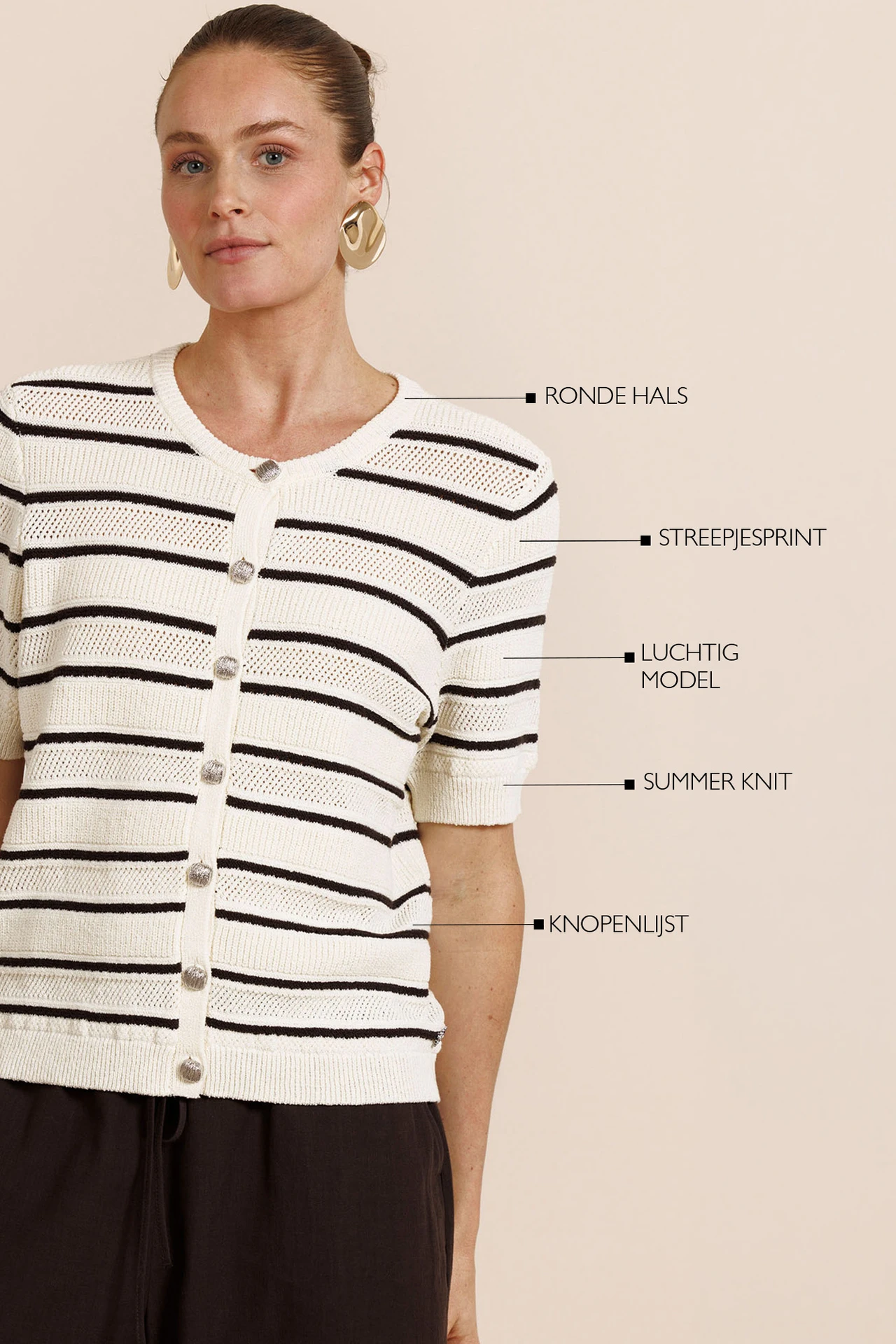 Studio Anneloes Yara Stripe Cardigan Ecru/Espresso