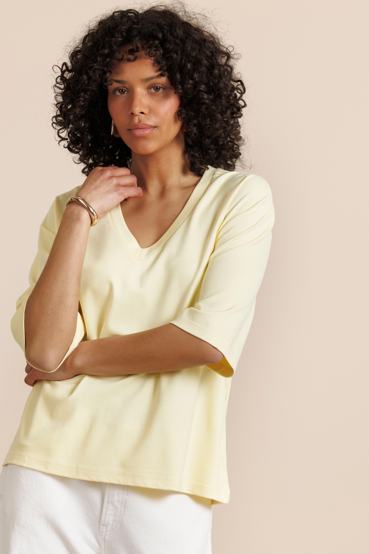 Studio Anneleos Fiore Vneck Shirt Butter Yellow