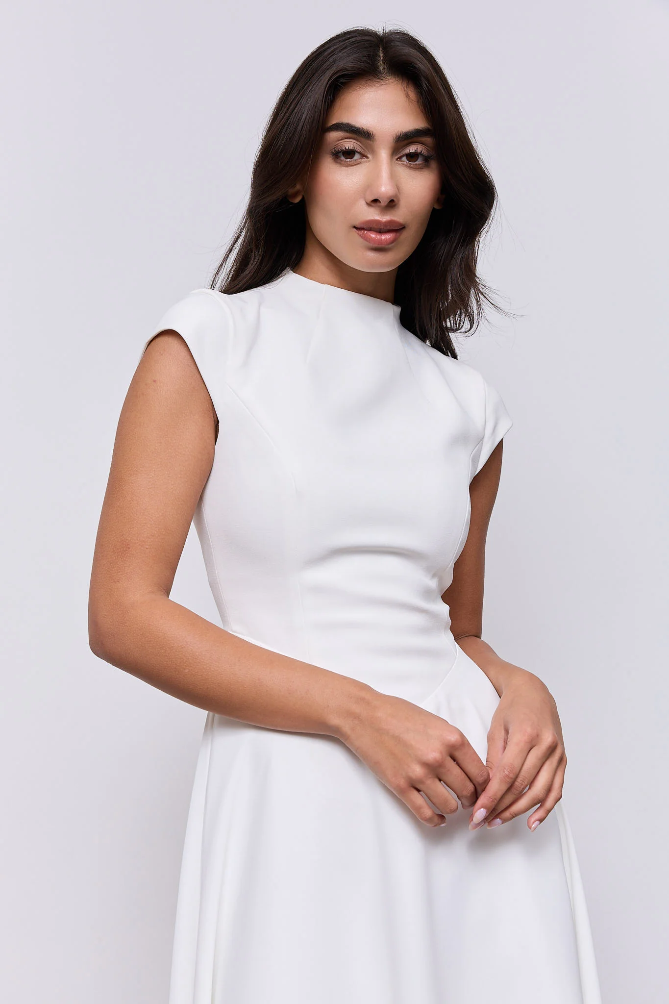 Cap Sleeve Midi Dress — wit & zwart | Josefine